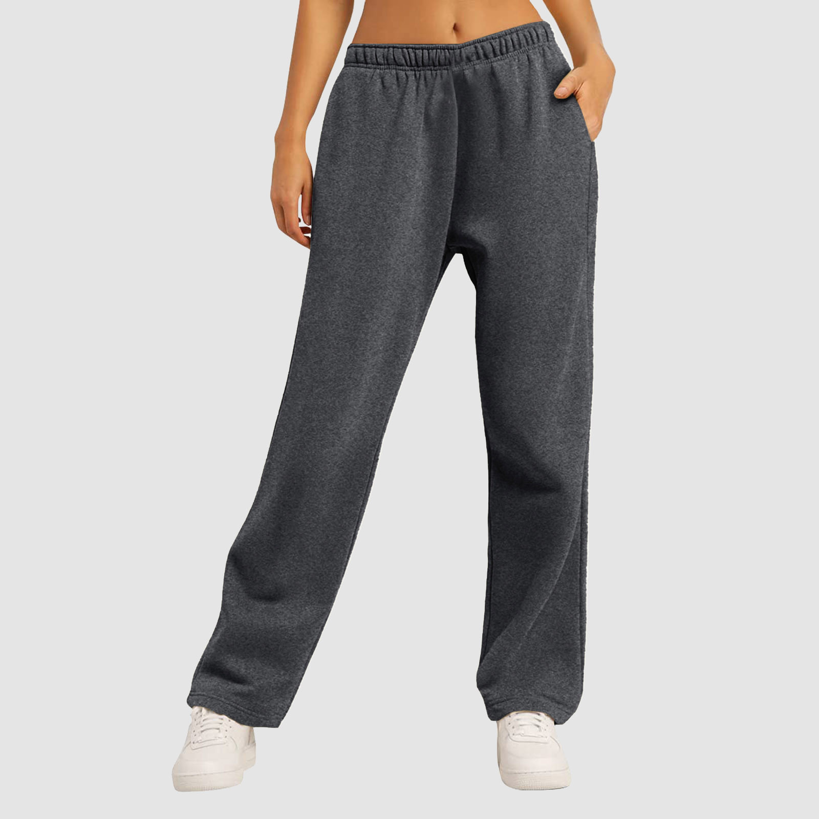 thumbnail image 4 of Pantalones de chándal con forro polar para mujer: cintura alta, pierna ancha y bolsillos; poliéster ligero para primavera/otoño; diseño con lazo delantero; informal/trabajo/yoga; tallas S-XXL., 4 of 7